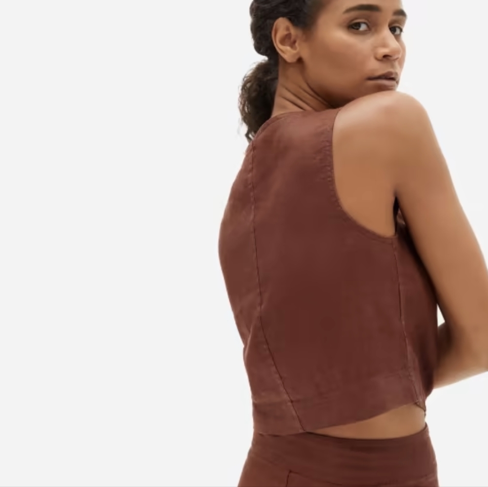 Everlane Brown Button-Front Linen Tank - Picture 2 of 7